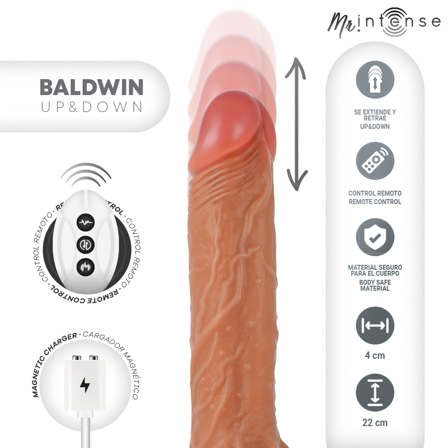 MR INTENSE - BALDWIN REALISTICO MULTIFUNCIÓN CON VIBRACIÓN UP AND DOWN CONTROL REMOTO 22 CM -O- 4 CM - Imagen 3