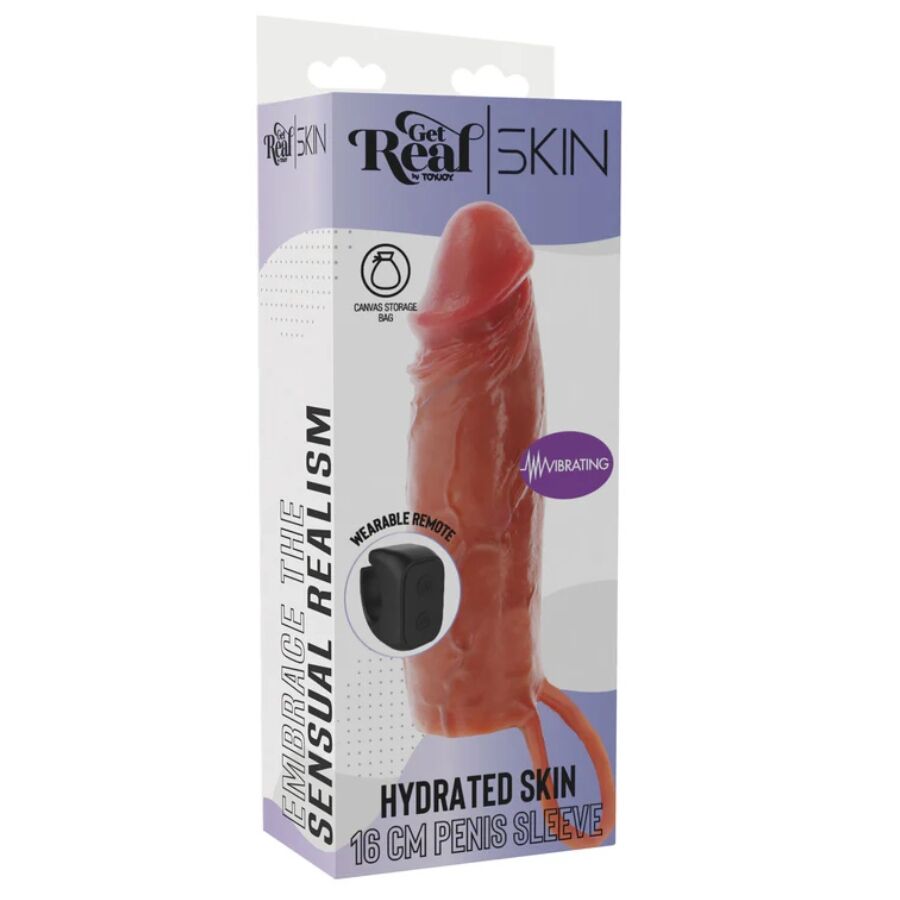 GET REAL - FUNDA HYDRATED SKIN DE SILICONA CON VIBRACIÓN PARA PENE CARAMELO 16 CM - Imagen 5
