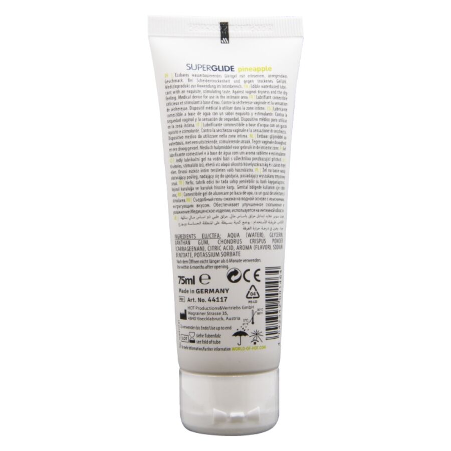HOT - SUPERGLIDE LUBRICANTE COMESTIBLE BASE AGUA PIÑA 75 ML - Imagen 2