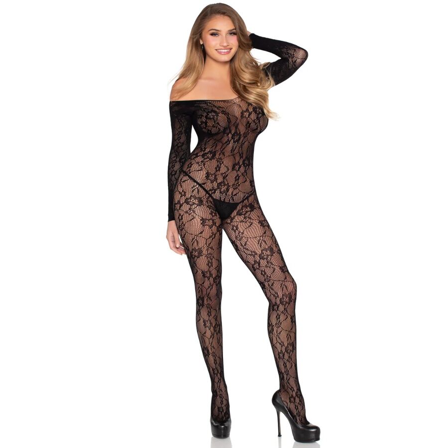 LEG AVENUE - 89366 BODYSTOCKING DE LENCERÍA DE ENCAJE NEGRO - TALLA ÚNICA - Imagen 2