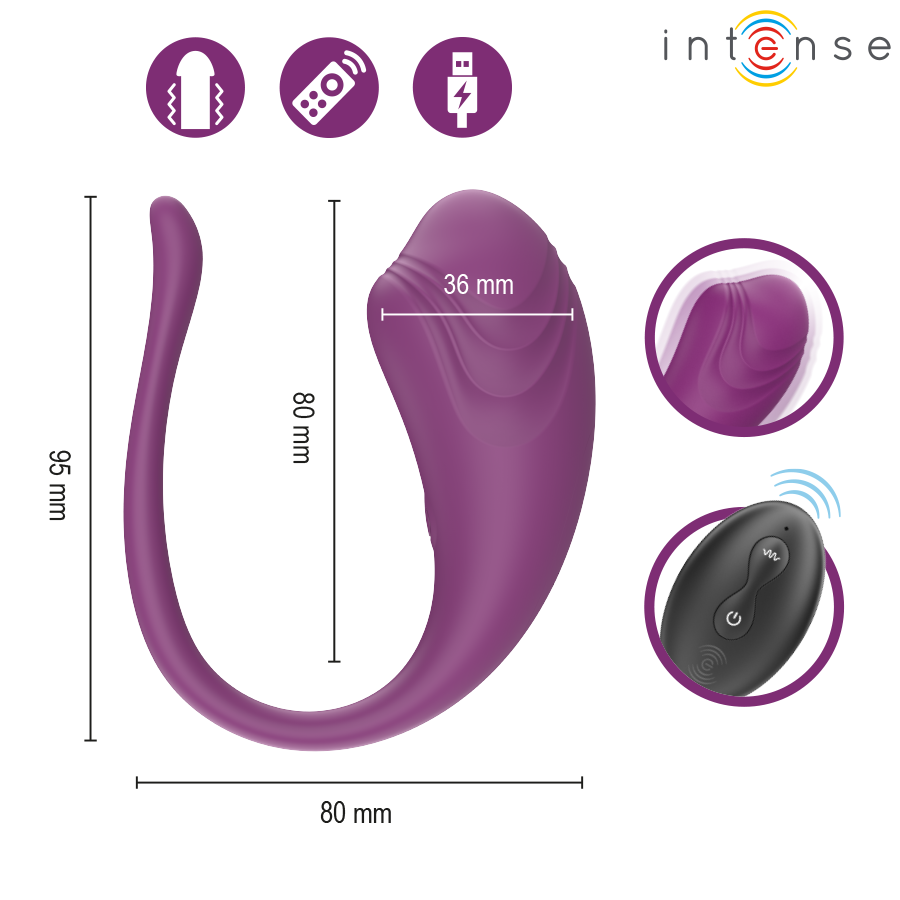 INTENSE - OLIVIA HUEVO VIBRADOR MORADO CONTROL REMOTO - Imagen 5